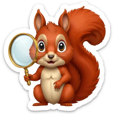 écureuil avec loupe surdimensionnée devant le visage, expression d'étonnement sticker