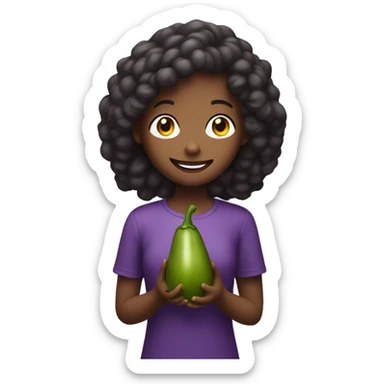 A girl, smiling with a eggplant in her hand sticker