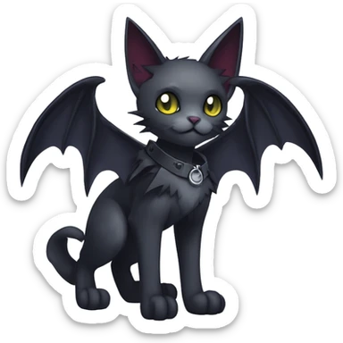   cool edgy beautiful anime-style ethereal dark-punk-themed animal vampiric cat-hybrid Fakemon with fangs and bat-wing-ears with a collar full body sticker
