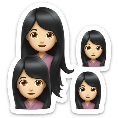 Japanese girl with long black hair waving sticker