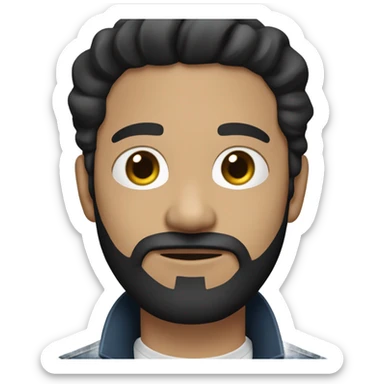 person with a black beard. Without mustache. No beard between nose and mouth. White skin tone. Nice black hair. Denim dark blue jacket sticker