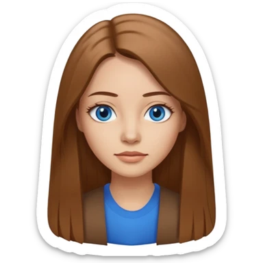 a woman, 30 years old, light skin with medium brown straight hair, long hair. blue eyes. No eyeglasses. hair in middle part. sticker