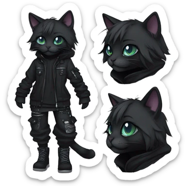 Edgy Shy Anthro cool pretty dark cat-fursona punk techwear sticker