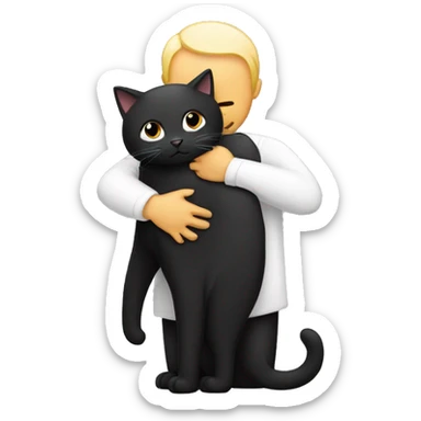 person hugging a black cat with white chest and paws sticker