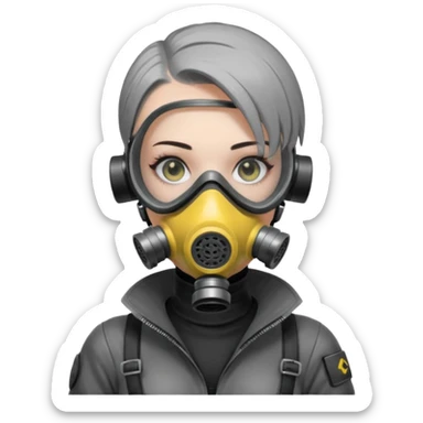 cyberpunk gasmask girl programmer buzzcut hair sticker