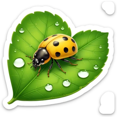  cute yellow lady bug on leaf sticker