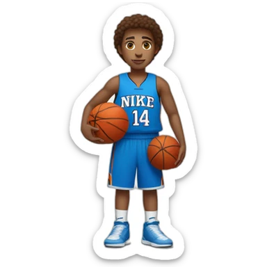 A teenager with brown hair who plays basketball with nike and a blue jersey with the number 14 written on it in the style of IOS sticker