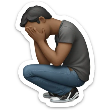 A white-skinned man kneeling and crying, trying to mend his girlfriend's broken heart. The heart is a broken emoji heart, highlighting the emotional scene. sticker