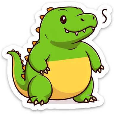 A fat komodo dragon with a bloated stomach, mid-hiccup with its body bouncing slightly from the hiccup sticker