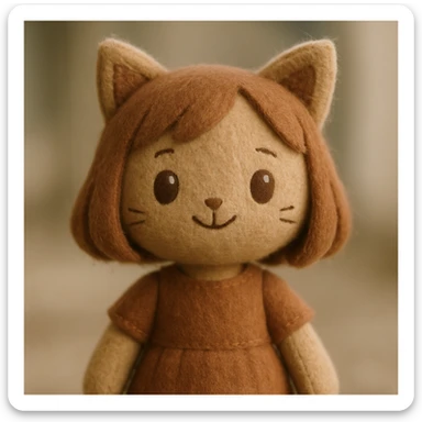 cat girl, soft fabric texture, cat ears, huggable, cute sticker