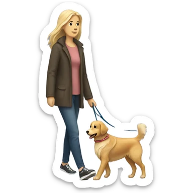 White woman walking a golden retriever sticker