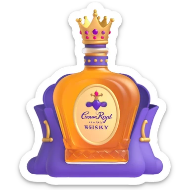 Crown Royal whisky bottle with purple bag and gold crown sticker