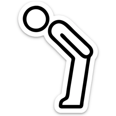 black outlined icon of a person bowing with white fill, purely symbolic, no text sticker