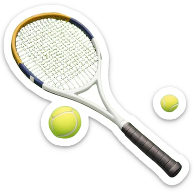 A tennis racket resting on the green grass of a tennis court, with a tennis ball placed nearby and the net stretching across the court. The background captures the fresh, open atmosphere of a traditional grass court, emphasizing the elegance and precision of the sport. sticker