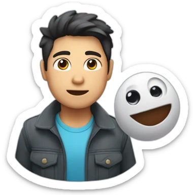 joven gordito con cámara y un fantasma sticker