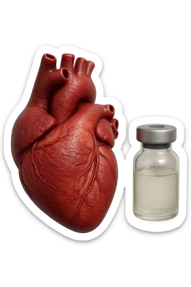 emoji stile iphone di cuore anatomico realistico in 3d che fluttua in aria insieme a una boccetta di fiala medica, FALLO MOLTO REALISTICO IN 3D sticker