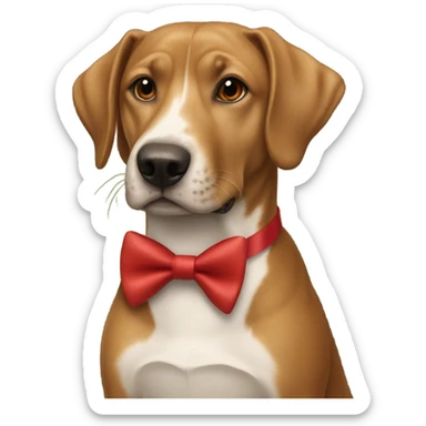 all brown dog wearing a red bow tie riding an alligator sticker
