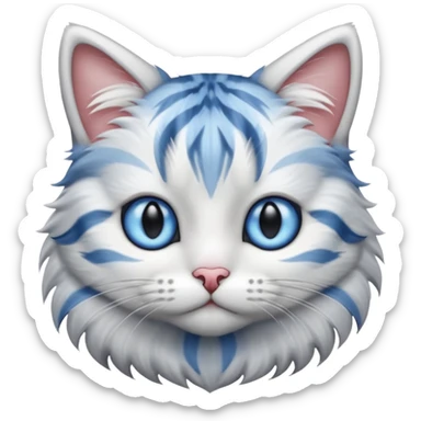 striped cat with hair in white and gray colors with blue eyes sticker