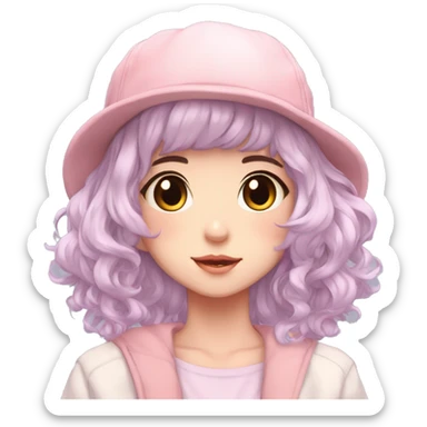 Gorgeous pastel anime girl with blushing face and hair garnitures and pretty hair and a cap aesthetic trending style sticker