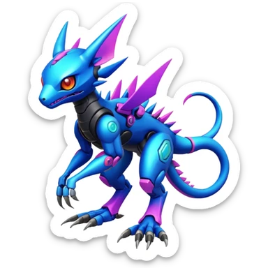  colorful futuristic modern cyber-Fakémon-Digimon-Trico-Vernid-creature (full body) sticker