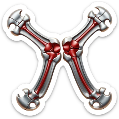 metallic anatomic bones with traces of blood, steel texture, dark dramatic tone, clean background sticker