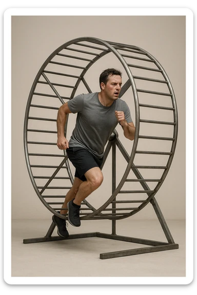 uomo che corre dentro la ruota del criceto come un circolo vizioso immagine realistica sticker