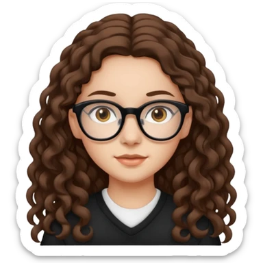 white teen girl with long brown curls, hazel eyes, and black frame glasses sticker