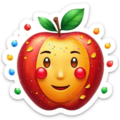 Una manzana roja con naranja con rayos que explotan y llena de confeti  sticker