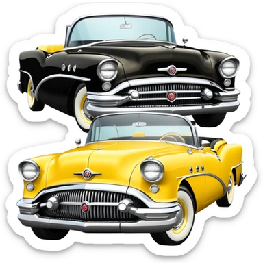 vintage hot rod, based on 1956 Buick Century, yellow and black color scheme, shiny details sticker