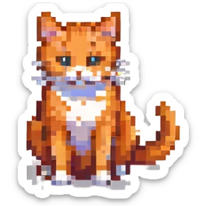 pixel art orange tabby cat sitting sticker