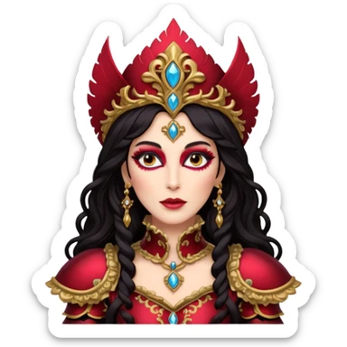 realistic cinematic actress Cher in baroque styling with crimson armor in a forest sticker