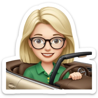 Irish girl smile with glasses driving fast in a Mercedes convertible sticker