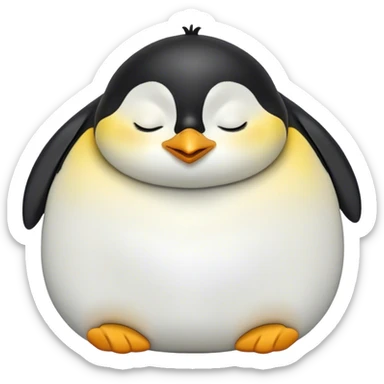 Meme-Worthy cute Sleeping Emperor Penguin Portrait Emoji, Head resting peacefully with a contented smile, showcasing luxuriously soft feathers and a serene, slumbering gaze, Simplified yet hilariously adorable features, highly detailed, glowing with a soft, drowsy polar light, high shine, relaxed and utterly lovable, stylized with an air of playful laziness, bright and heartwarming, soft glowing outline, capturing the essence of a comically sleepy emperor that feels destined to become the next viral sensation of adorable rest! sticker