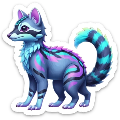 Colorful neon tropical exotic cute cool beautiful shiny beautiful fantasy-civet-genet-sergal-vernid-Gryphon-Cacomistle-Trico-oncilla-animal-Fakémon-hybrid-fursona (full body) sticker