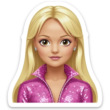 Emma Bunton from Spice Girls with long blonde two high ponytail hair, pink sequin outfit sticker