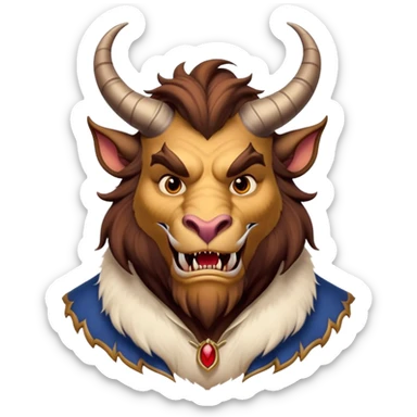 Beast from Beauty and the Beast, furry creature with horns and fangs wearing elegant clothes sticker