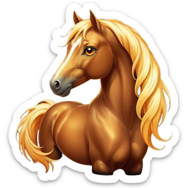 Cinematic Elegant Bay Horse Portrait Emoji, Head held high with a serene, majestic gaze, showcasing a magnificent bay fur with a rich, lustrous sheen, a flowing mane and tail, and radiant amber eyes that exude beauty and grace, Simplified yet majestically refined features, highly detailed, glowing with a soft, ethereal light, high shine, poised and breathtaking, stylized with an air of pure elegance, capturing the essence of a stunning and graceful steed, so beautiful it feels like it could gallop out of the screen with effortless charm! sticker