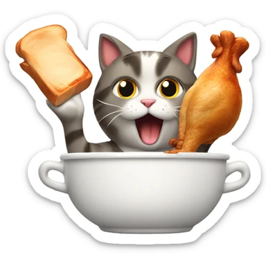 cat eating roast chicken sticker