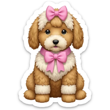 Cute Golden doodle with pink bow sitting down sticker