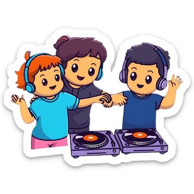 boy dance with older girl at party and DJ watching on it sticker