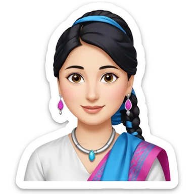 generate a pretty bratz emoji that looks like Kareena Kapoor's Geet character. 
Make her wear a white shirt with a colorful blue-pink dupatta wrapped around her neck. smiling big. Black hair tied into a side part ponytail, silver hoops

She should look exactly  like Kareena Kapoor sticker