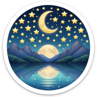 "Design a calming circle emoji for evening reflection. Soft moonlight, gentle stars, peaceful or spiritual symbols. No people - emphasize tranquil colors, night sky elements, and serene christian imagery." sticker