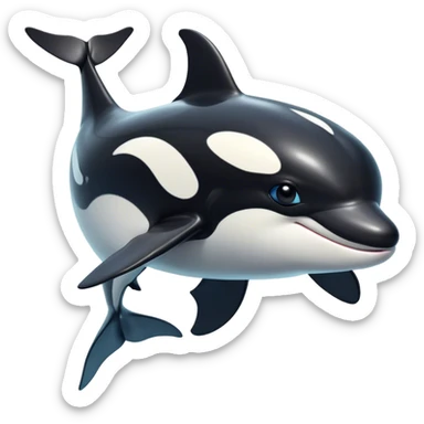 Cinematic Noble orca Portrait Emoji, Poised and majestic, with a sleek, streamlined black-and-white body, piercing intelligent eyes, and a powerful, commanding presence, Simplified yet sharp and sophisticated features, highly detailed, glowing with a soft oceanic radiance, high shine, intelligent and formidable, stylized with an air of deep-sea dominance, focused and alert, soft glowing outline, capturing the essence of an apex predator that appears ready to surge out of the waves with effortless authority! sticker