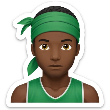 black-skinned male athlete with a green bandana sticker