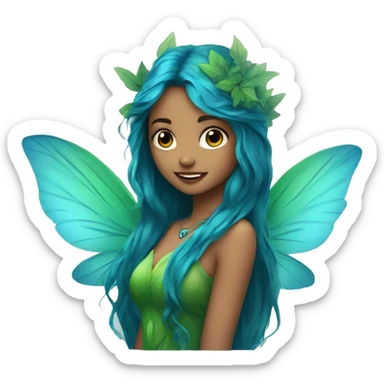 Beautiful, leaf, fairy, blue, turqoise, green, long hair, big wings sticker