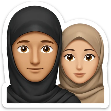 Man looking to a women in niqab, man in one side love  sticker