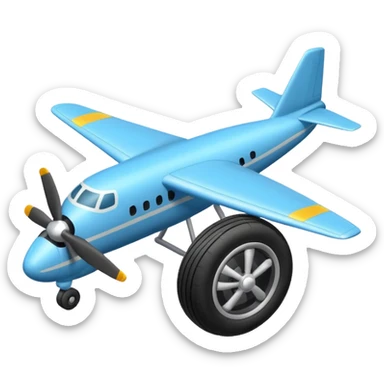 The aircraft's landing gear is one inflated, plump wheel with a strut, black in color, cartoon-style, isometric sticker