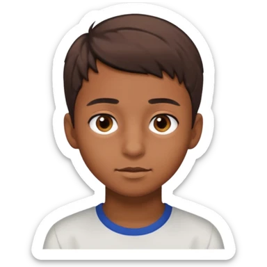 teenage boy with very short gradient hair, brown eyes and long sticker