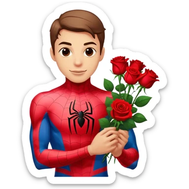 Spider-Man wishing a happy Valentine’s Day with a dozen roses sticker