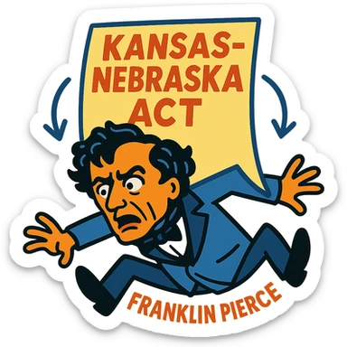 Kansas-Nebraska Act as a vibrant toon document squishing Franklin Pierce sticker